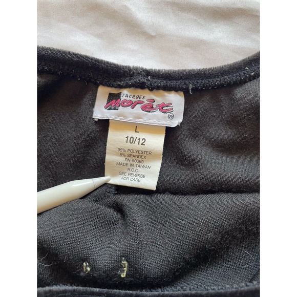 JACQUES MORET Designer Leotard Girls L 10/12 Black Velvet Roses Shorts 80s - Picture 7 of 9